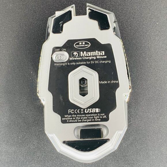 Mamba Wireless Mouse Gaming Computer White Silver Corded USB 5V DC Charging - Picture 7 of 8
